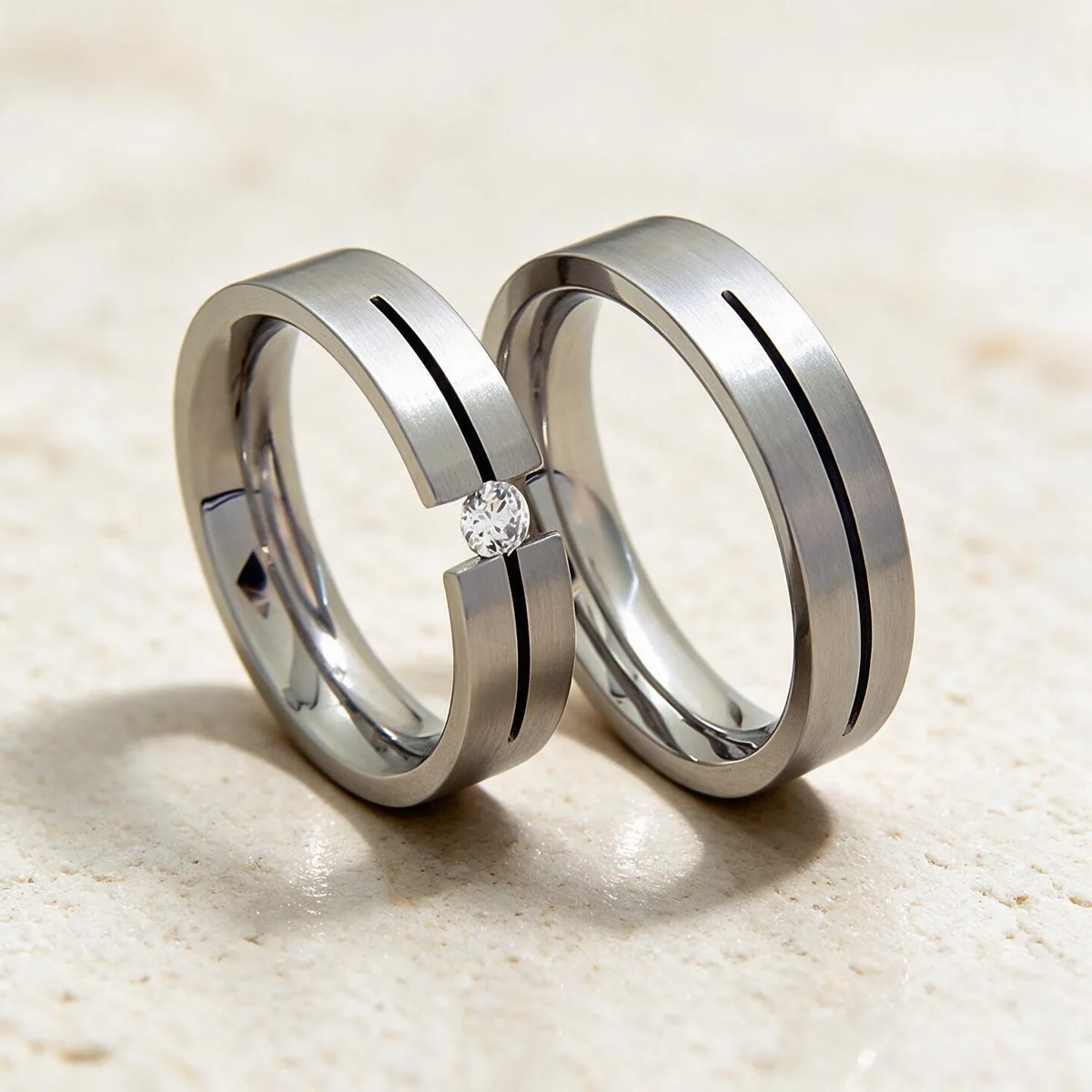 Alianzas acero diamante Belén — alianzas de acero con diamante, hecho a mano en el taller de Barcelona