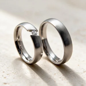 Alianzas diamante Estefanía — alianzas de acero con diamante, hecho a mano en el taller de Barcelona