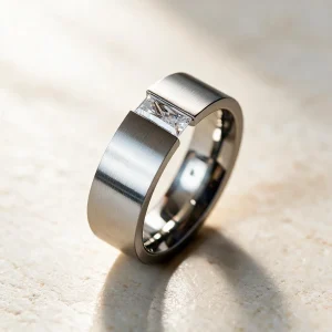 Anillo acero circonita Bea — anillo de acero para mujer, hecho a mano en el taller de Barcelona