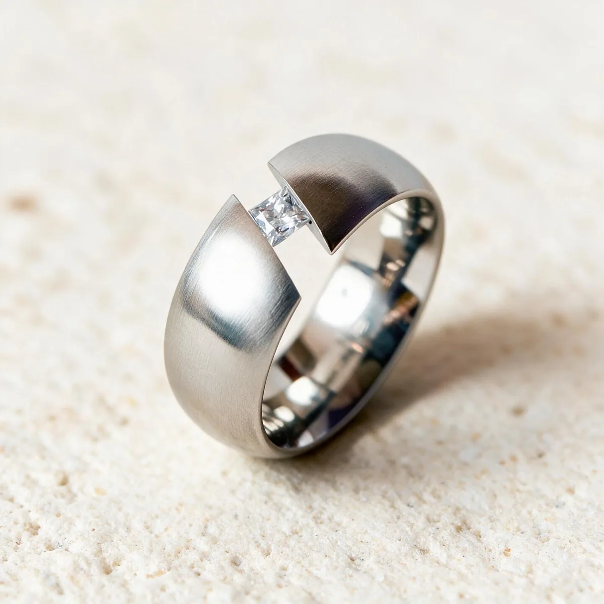 Anillo acero circonita Sofía — anillo de acero para mujer, hecho a mano en el taller de Barcelona